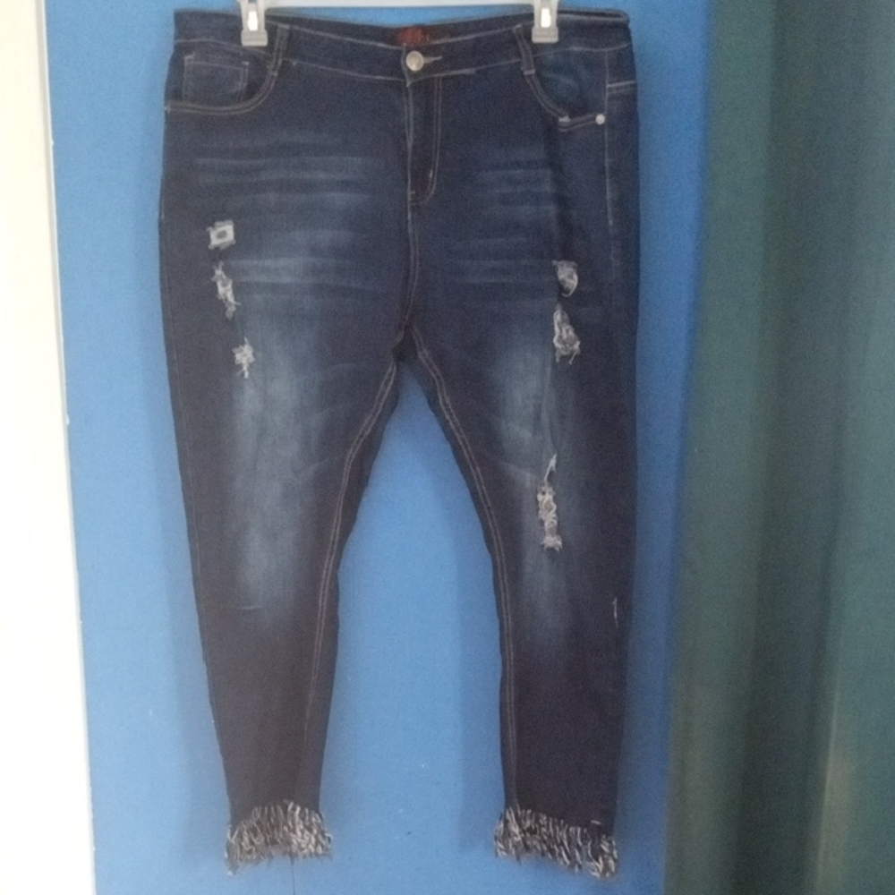 Christian Louboutin Blue Ankle Cropped Jeans with Distressed Details